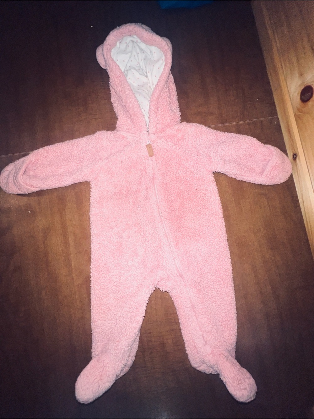 Carter's Plush Pink Hooded Baby Footed One-Piece